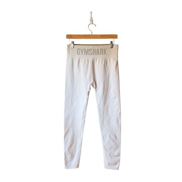 Gymshark Seamless Leggings in Beige / Grey sz M Ribbed Logo Waistband - Picture 4 of 9